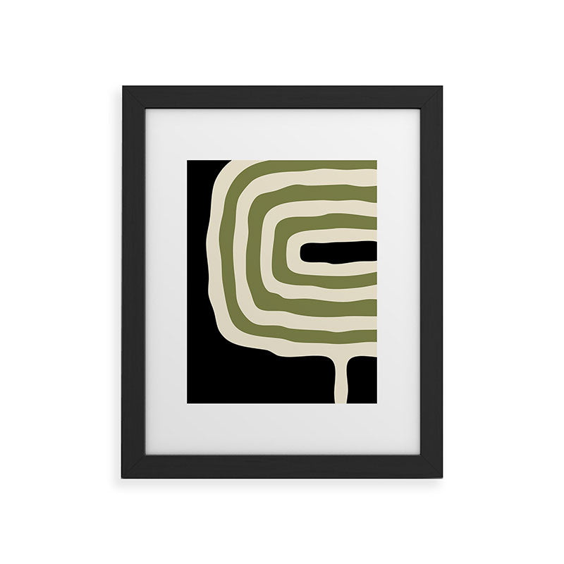 Abstract Geometric Rings 234 Black Olive Green and Beige Framed Art Print Gallery Image 44