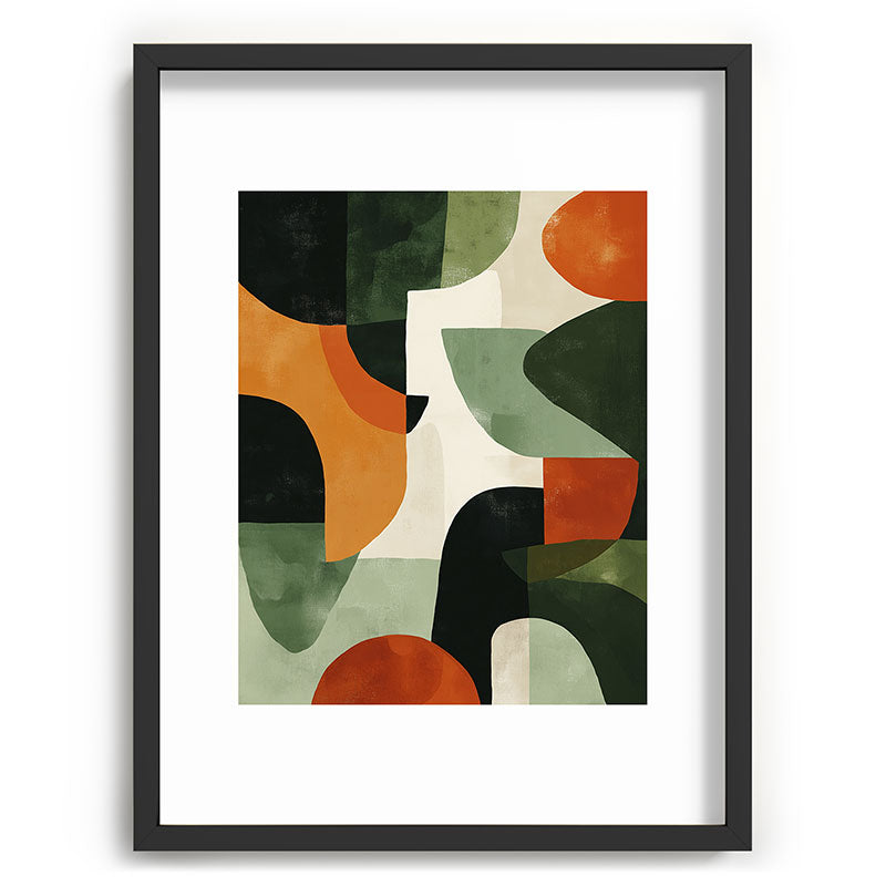 Earthy Mid-Century Abstract Composition in Olive, Rust, and Charcoal Tones Framed Art Print Gallery Image 61