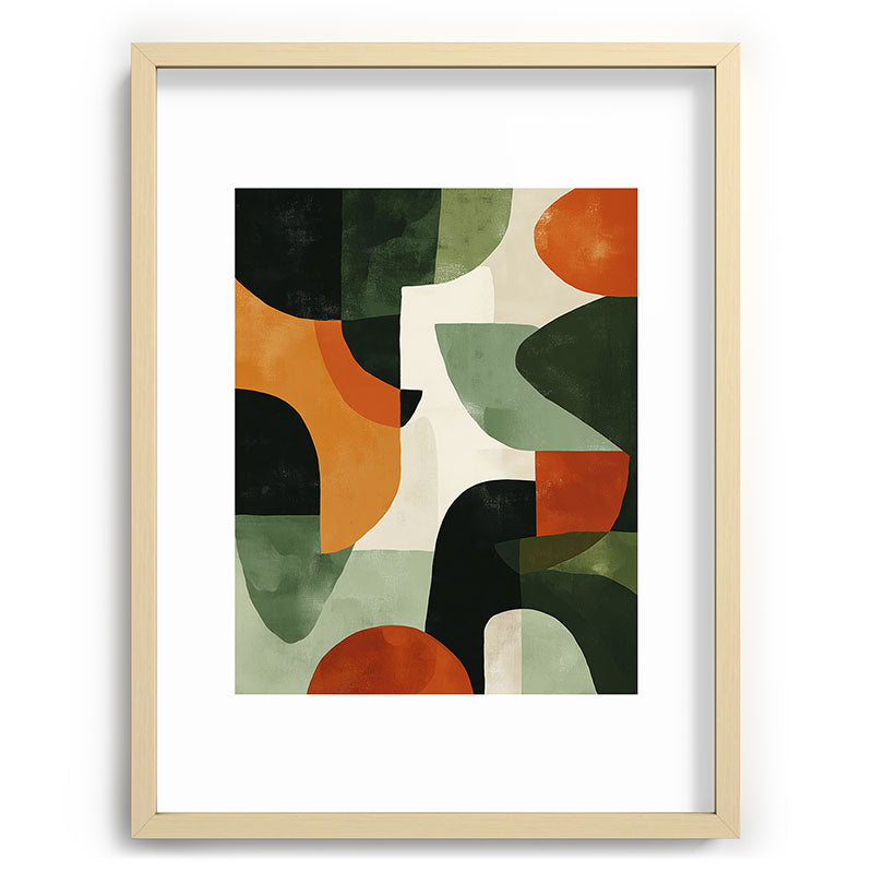 Earthy Mid-Century Abstract Composition in Olive, Rust, and Charcoal Tones Framed Art Print Gallery Image 72