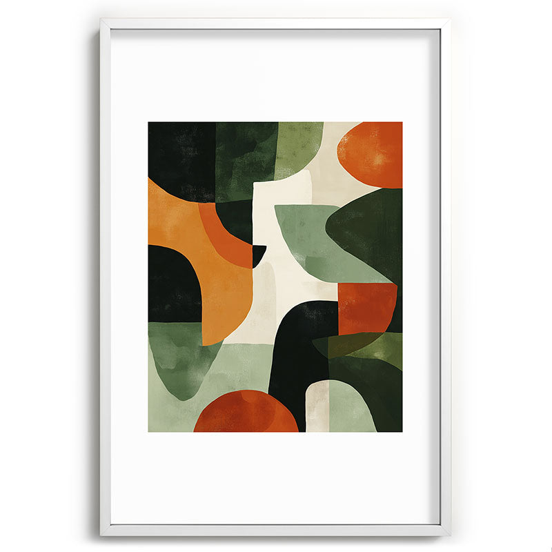 Earthy Mid-Century Abstract Composition in Olive, Rust, and Charcoal Tones Framed Art Print Gallery Image 80