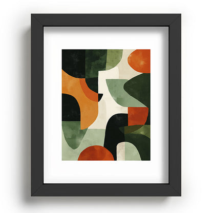 Earthy Mid-Century Abstract Composition in Olive, Rust, and Charcoal Tones Framed Art Print Gallery Image 57