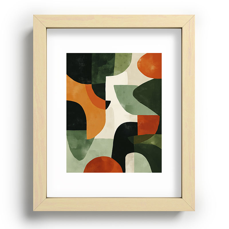 Earthy Mid-Century Abstract Composition in Olive, Rust, and Charcoal Tones Framed Art Print Gallery Image 69