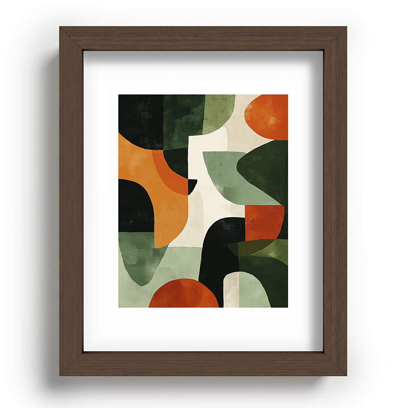 Earthy Mid-Century Abstract Composition in Olive, Rust, and Charcoal Tones Framed Art Print Gallery Image 64