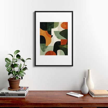 Earthy Mid-Century Abstract Composition in Olive, Rust, and Charcoal Tones Framed Art Print Gallery Image 6