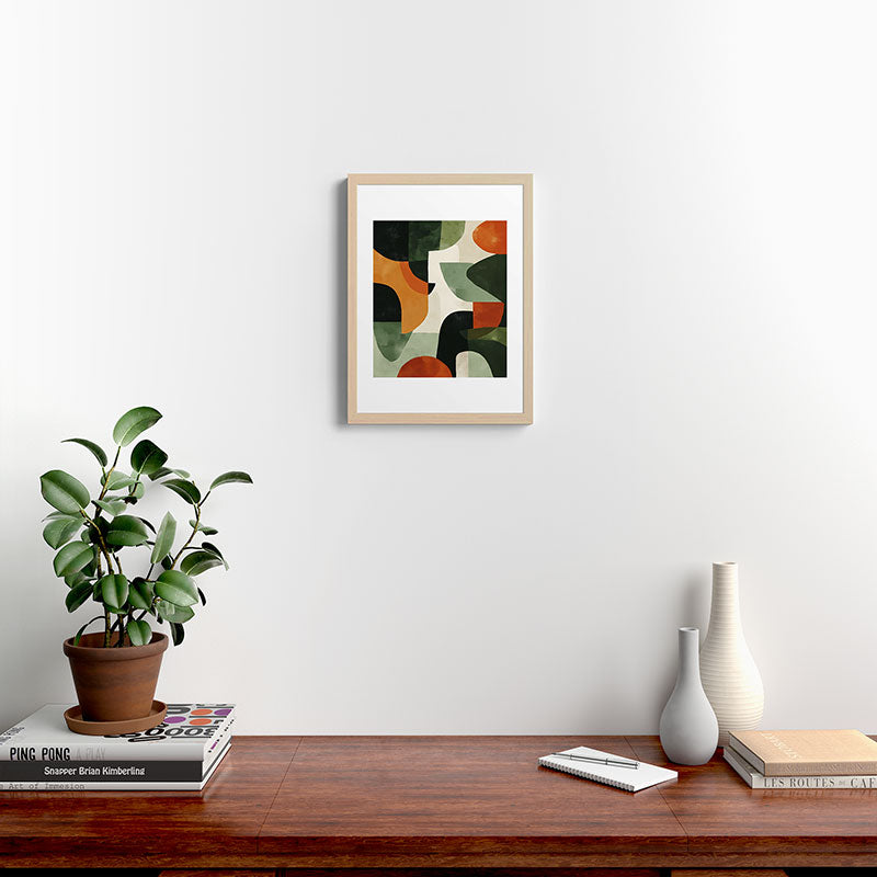 Earthy Mid-Century Abstract Composition in Olive, Rust, and Charcoal Tones Framed Art Print Gallery Image 17