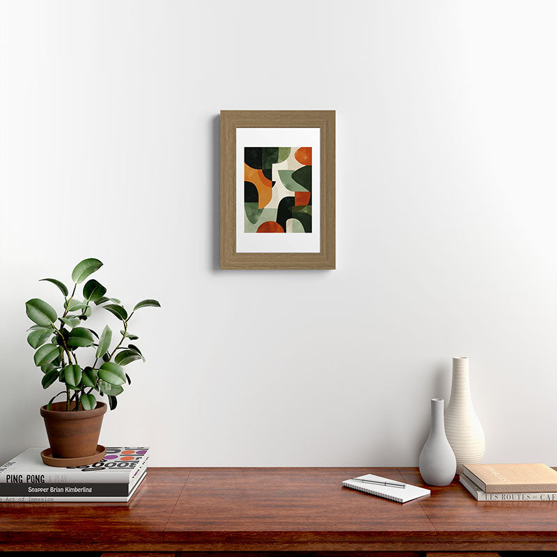 Earthy Mid-Century Abstract Composition in Olive, Rust, and Charcoal Tones Framed Art Print Gallery Image 38