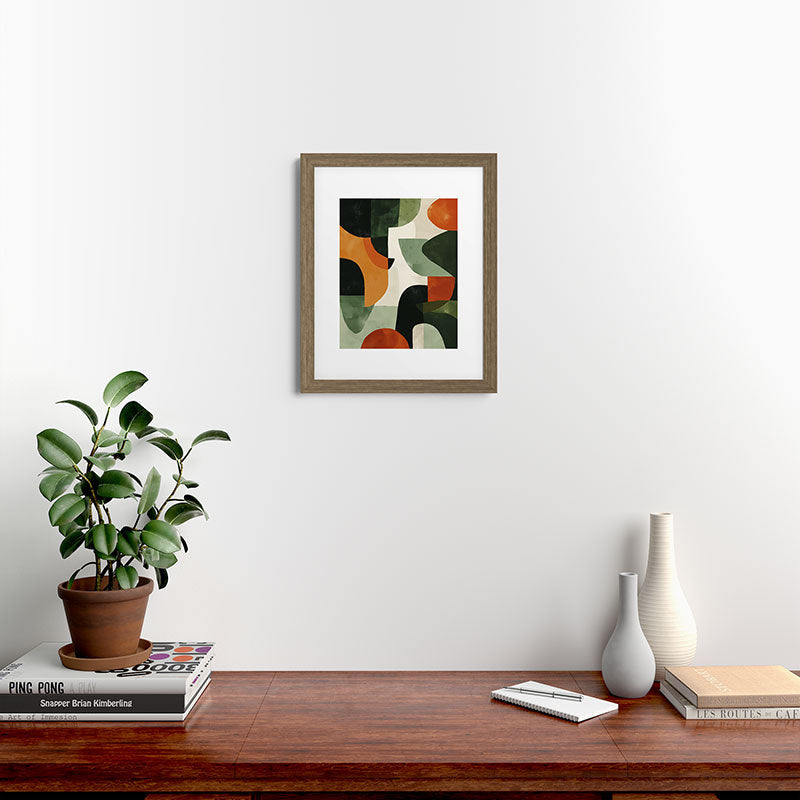 Earthy Mid-Century Abstract Composition in Olive, Rust, and Charcoal Tones Framed Art Print Gallery Image 39