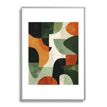 Earthy Mid-Century Abstract Composition in Olive, Rust, and Charcoal Tones Framed Art Print Gallery Image 97