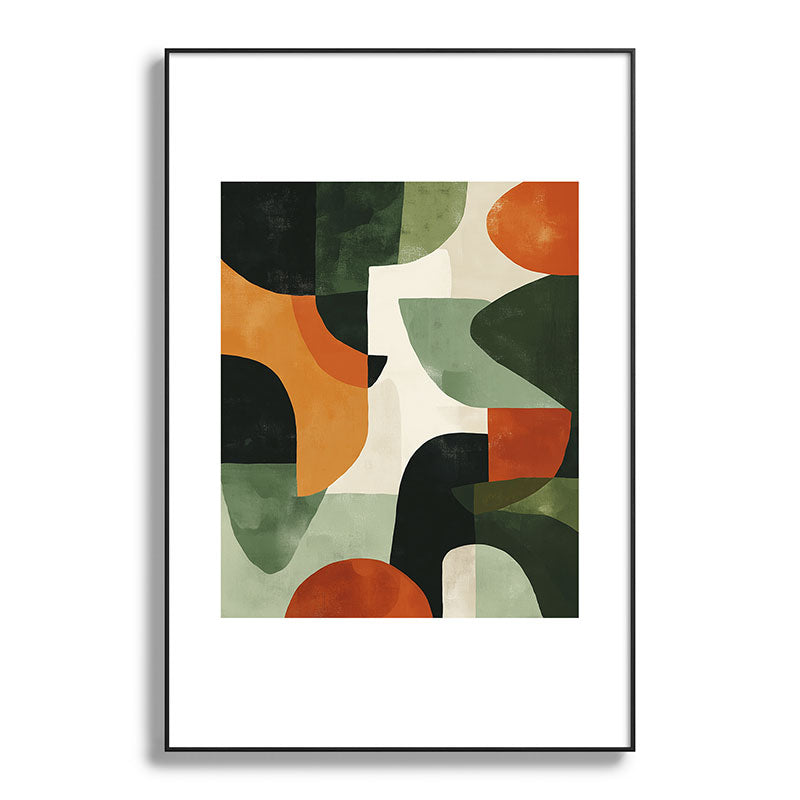 Earthy Mid-Century Abstract Composition in Olive, Rust, and Charcoal Tones Framed Art Print Gallery Image 87