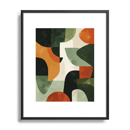 Earthy Mid-Century Abstract Composition in Olive, Rust, and Charcoal Tones Framed Art Print Gallery Image 81