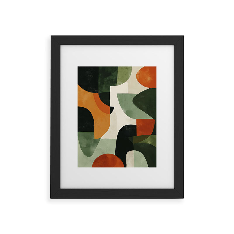 Earthy Mid-Century Abstract Composition in Olive, Rust, and Charcoal Tones Framed Art Print Gallery Image 30