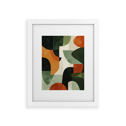 Earthy Mid-Century Abstract Composition in Olive, Rust, and Charcoal Tones Framed Art Print Gallery Image 54