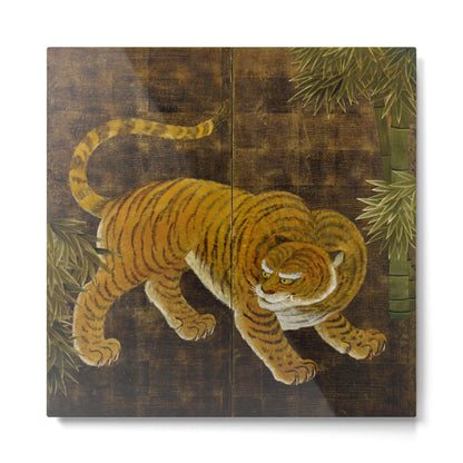 Japanese Tiger in Bamboo Grove Vintage Gold Leaf Screen Metal Print Gallery Image 5