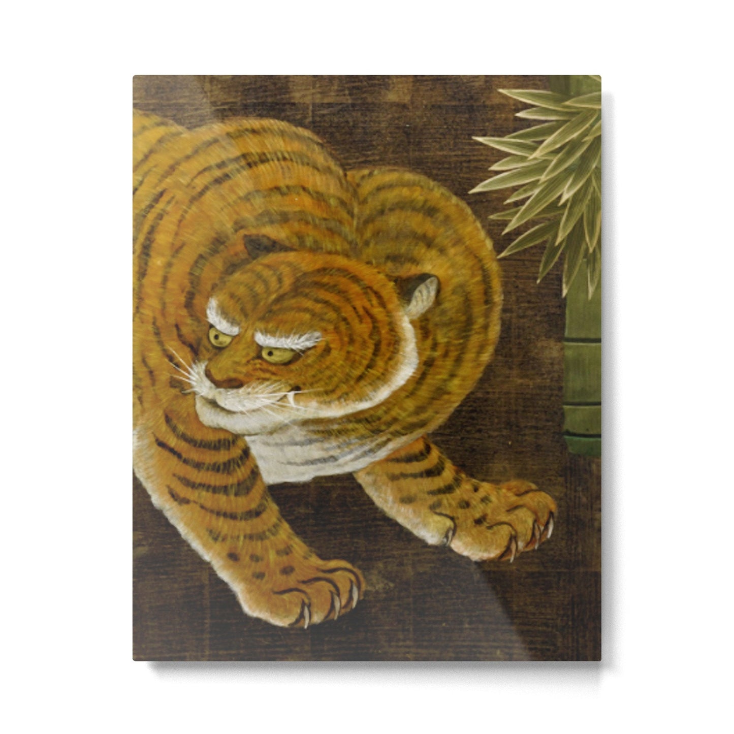 Japanese Tiger in Bamboo Grove Vintage Gold Leaf Screen Metal Print Gallery Image 3