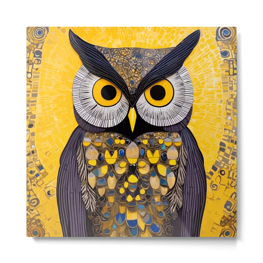 Klimt Owl with Yellow Eyes Metal Print Gallery Image 2