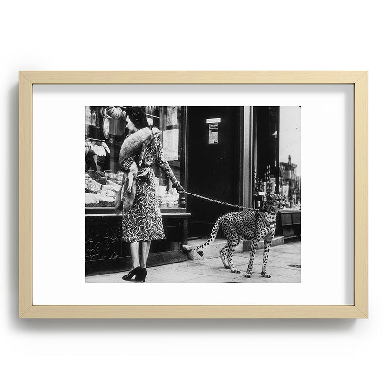 Leopard on a Leash, Black and White Vintage Art Framed Art Print Gallery Image 71