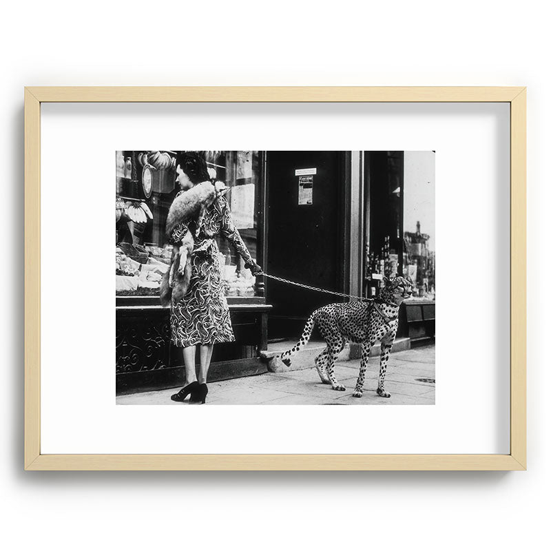 Leopard on a Leash, Black and White Vintage Art Framed Art Print Gallery Image 73