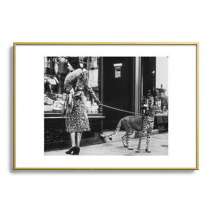 Leopard on a Leash, Black and White Vintage Art Framed Art Print Gallery Image 90