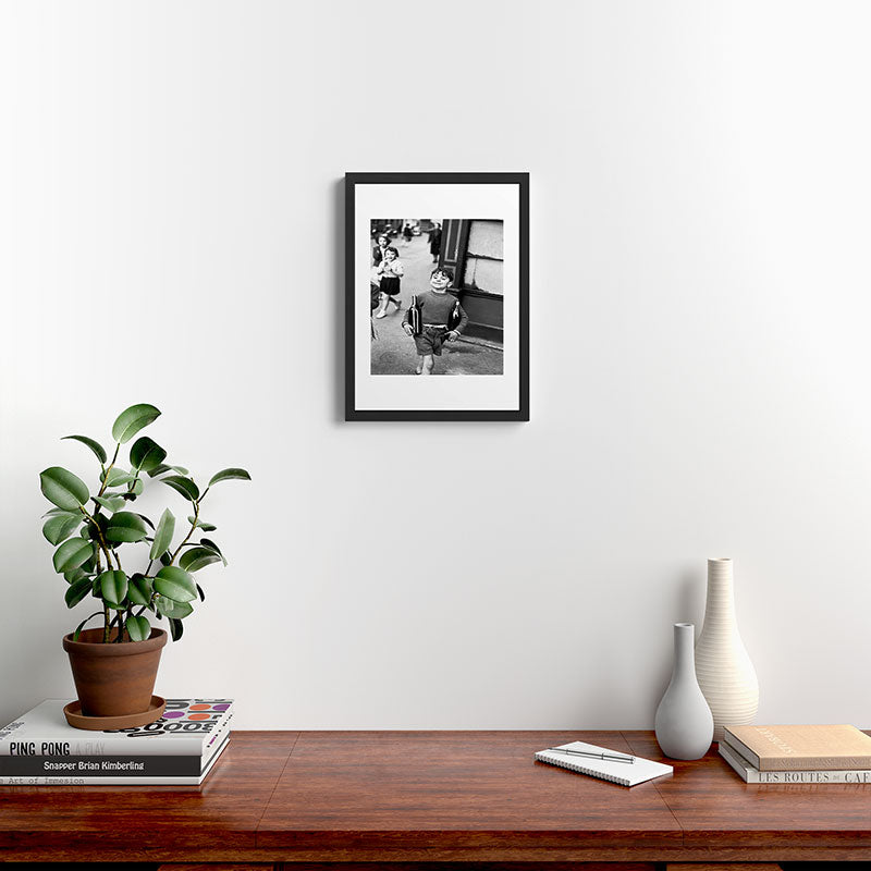 Little Boy and Bottles of Wine, Black and White Vintage Art Framed Art Print Gallery Image 3