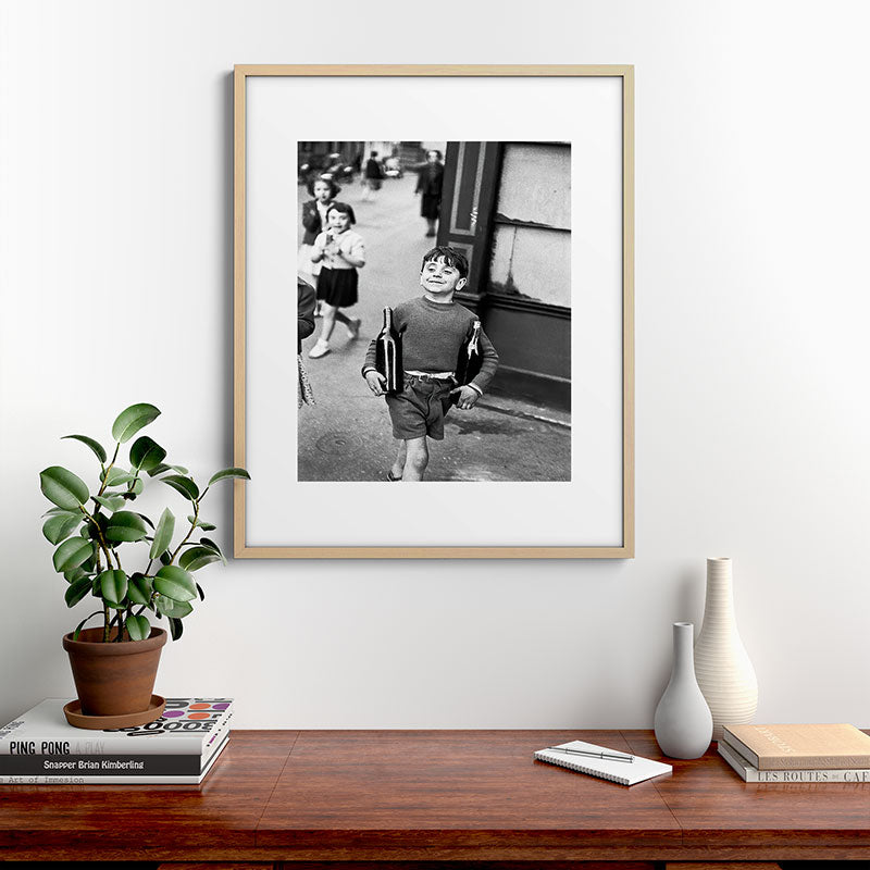 Little Boy and Bottles of Wine, Black and White Vintage Art Framed Art Print Gallery Image 21