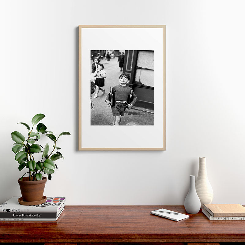 Little Boy and Bottles of Wine, Black and White Vintage Art Framed Art Print Gallery Image 20