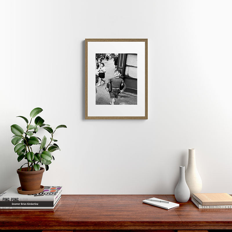 Little Boy and Bottles of Wine, Black and White Vintage Art Framed Art Print Gallery Image 12