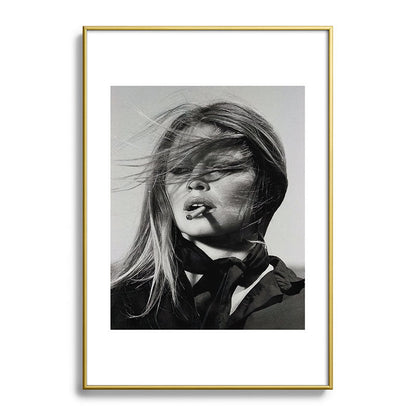 Brigitte Bardot Smoking a Cigarette, Black and White Photograph Framed Art Print Gallery Image 90
