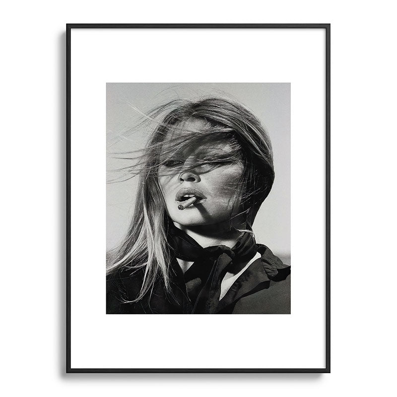 Brigitte Bardot Smoking a Cigarette, Black and White Photograph Framed Art Print Gallery Image 85