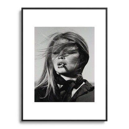 Brigitte Bardot Smoking a Cigarette, Black and White Photograph Framed Art Print Gallery Image 85