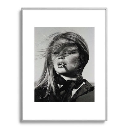 Brigitte Bardot Smoking a Cigarette, Black and White Photograph Framed Art Print Gallery Image 98