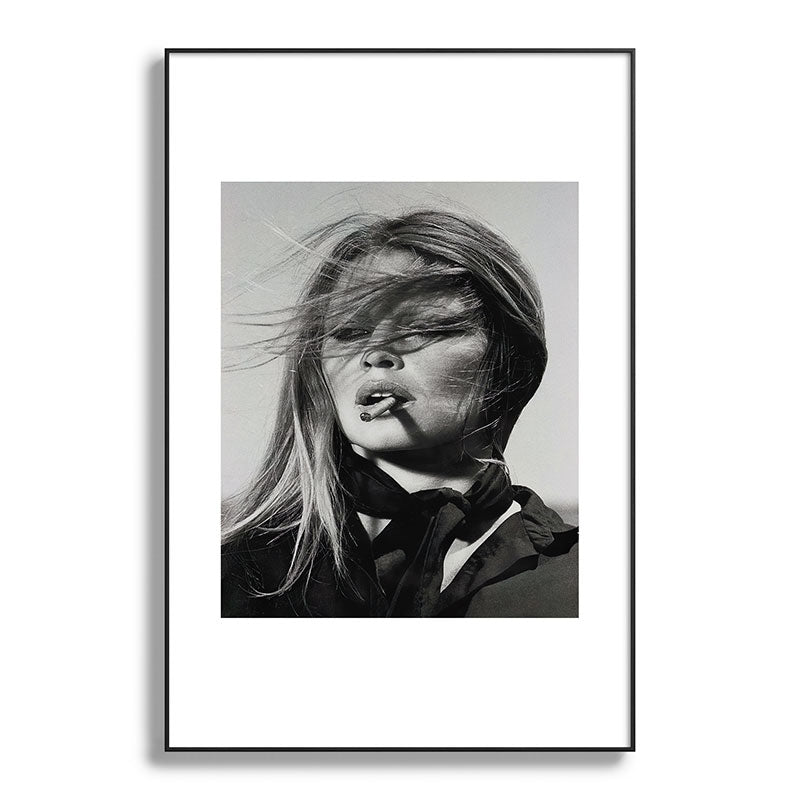 Brigitte Bardot Smoking a Cigarette, Black and White Photograph Framed Art Print Gallery Image 87