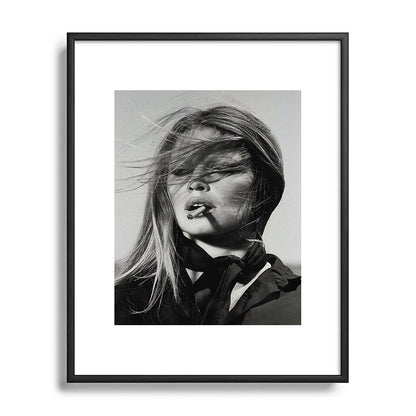 Brigitte Bardot Smoking a Cigarette, Black and White Photograph Framed Art Print Gallery Image 82